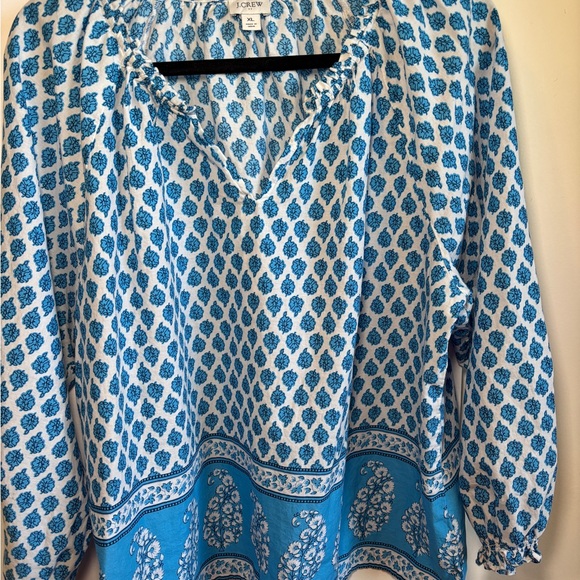 J. Crew Tops - J. Crew 100% Cotton Blue Patterned Women's Top with bell sleeves